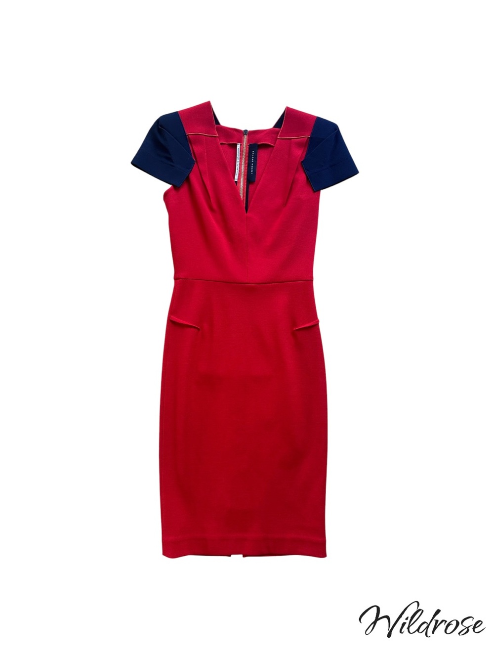 Roland Mouret Red & Navy Colorblock Sheath Dress | UK 8 / US 4 | Structured